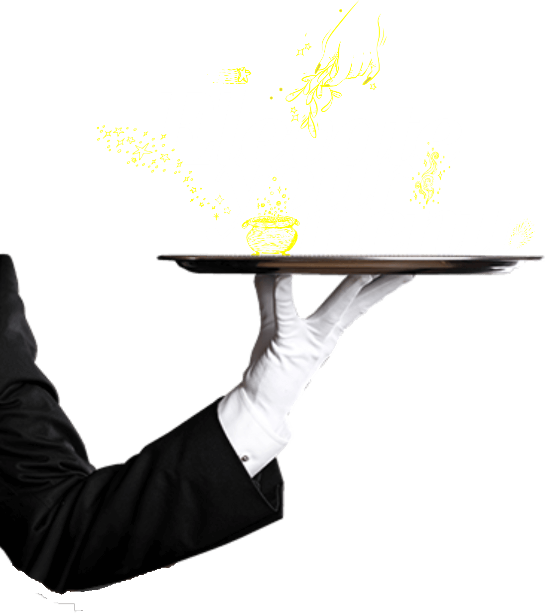 waiter with heading text